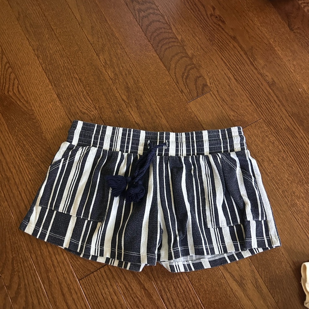 High Waist Striped Shorts - Navy and White